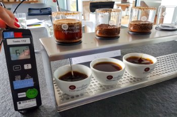 Cuptasting with thermometer on the right