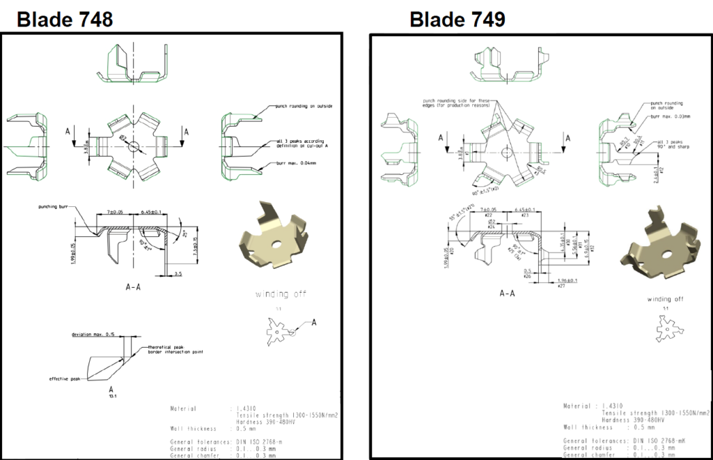 Nespress  blades 748 vs new 749