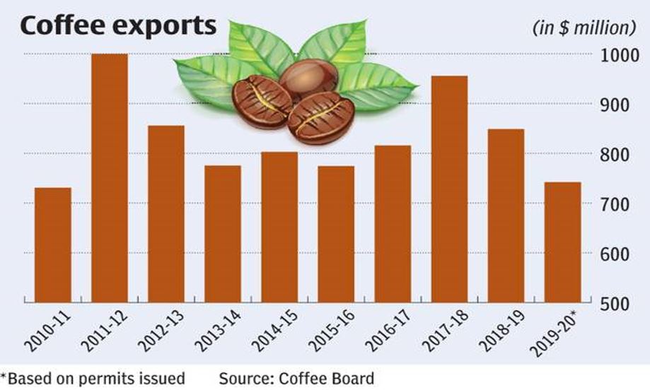 Coffee export trend in India